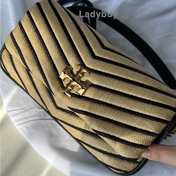 🟢Tory Burch Soft Straw Small Kira Chevron Convertible Flap Shoulder Bag $568 - Picture 4 of 14